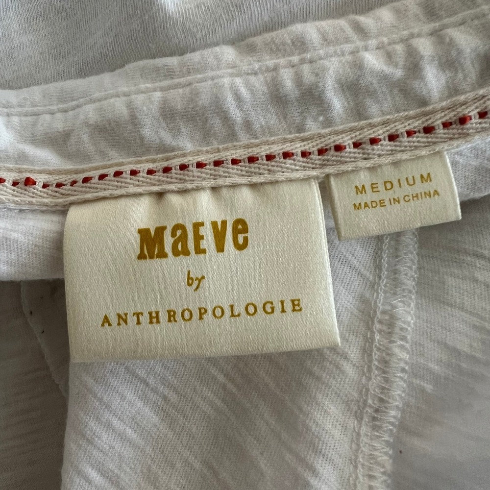 Maeve by‎ Anthropologie White Button Front Tie Waist Long Sleeve Shirt Medium - Picture 5 of 6